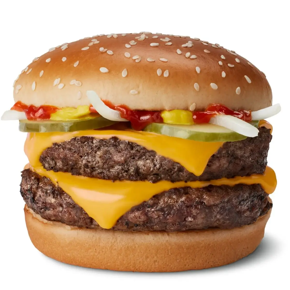 Two quarter-pound beef patties with cheese on a sesame bun.