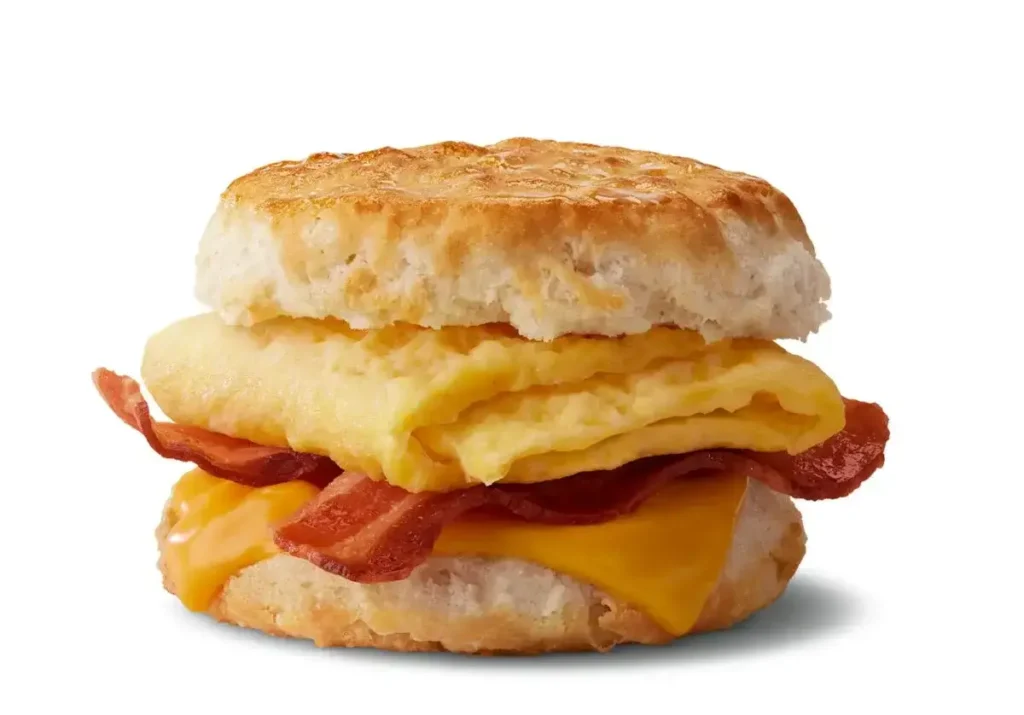 Flaky biscuit with bacon, egg, and cheese.