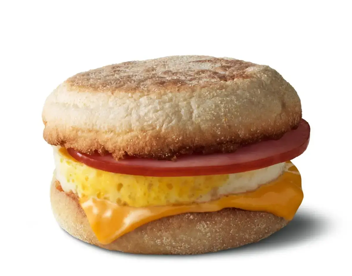 Classic Egg McMuffin® with egg, cheese, and Canadian bacon.