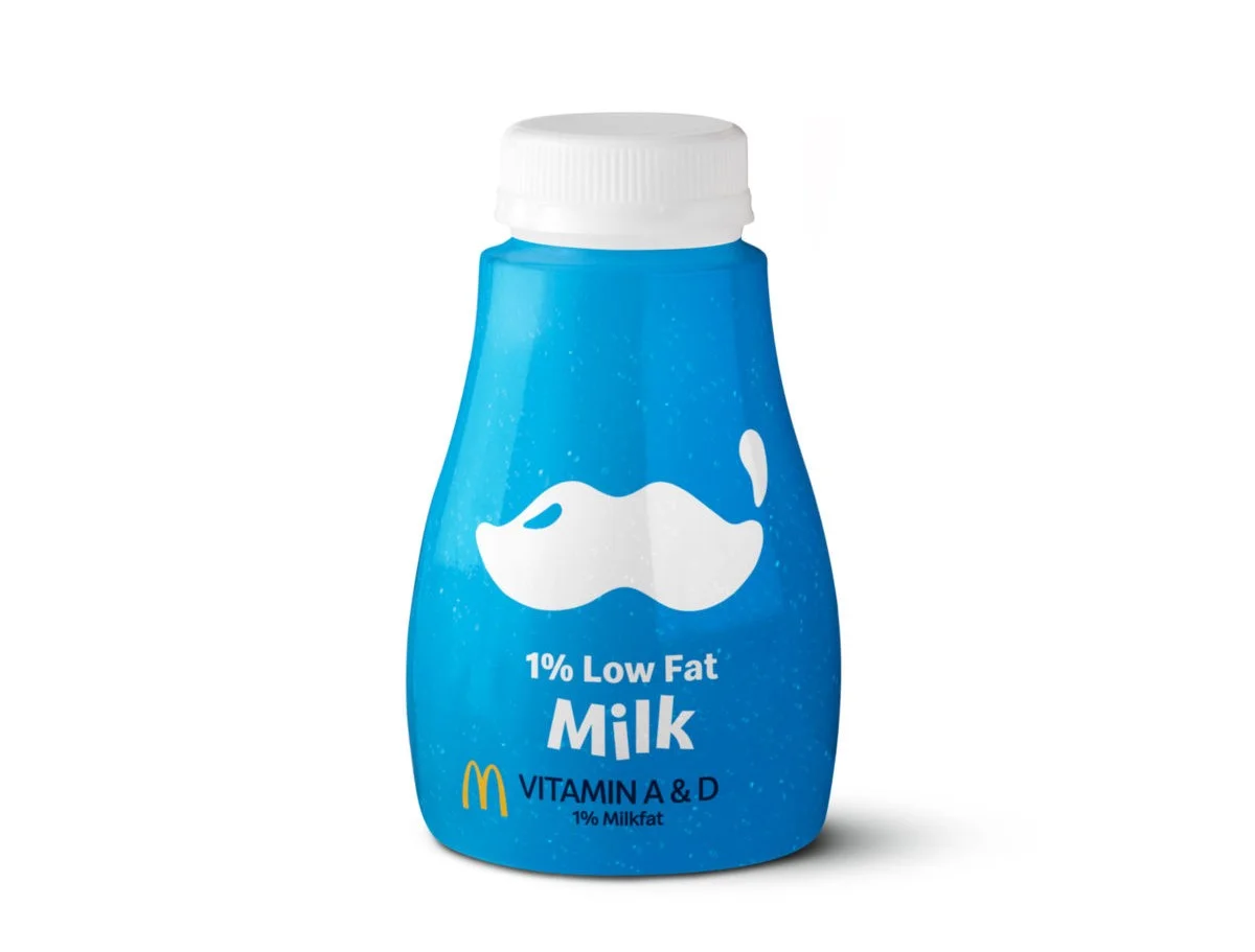 Small jug of 1% low-fat milk.