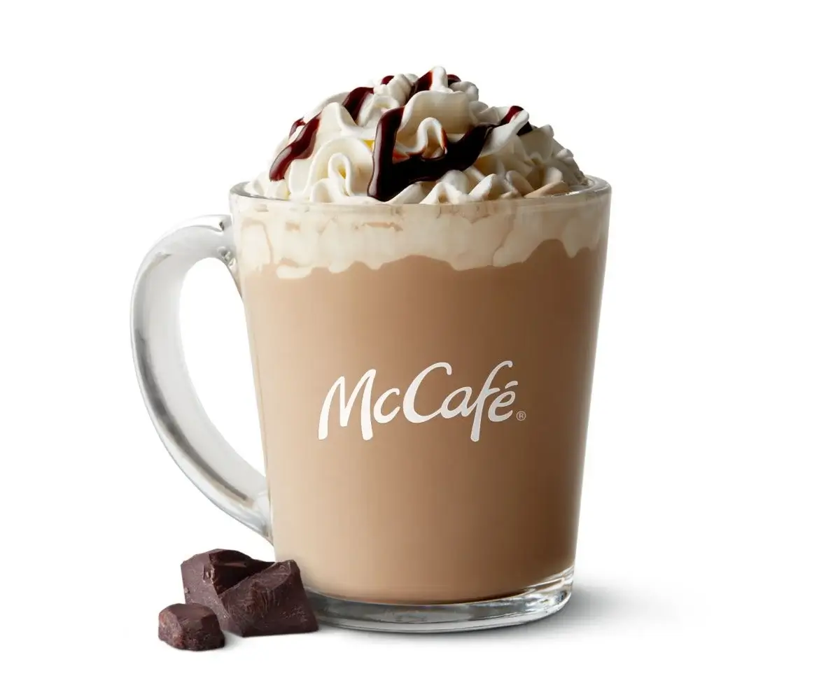 Warm cup of rich hot chocolate with whipped cream.