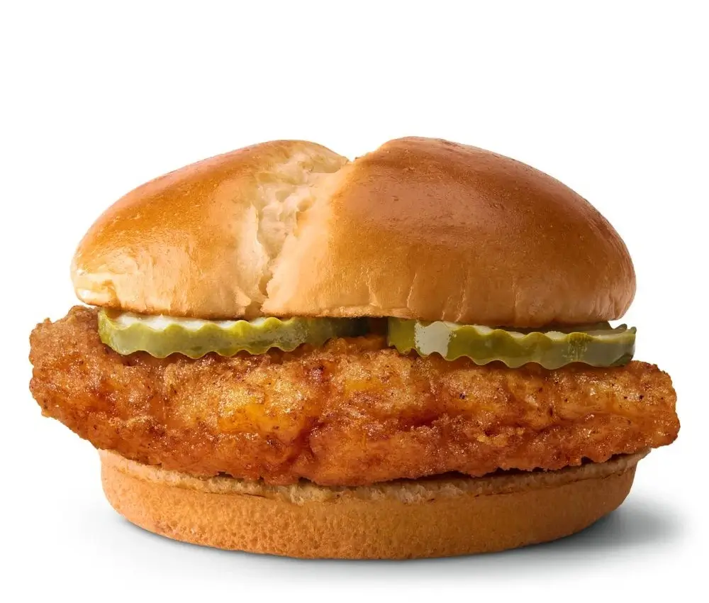 Crispy chicken sandwich on a soft, toasted bun.