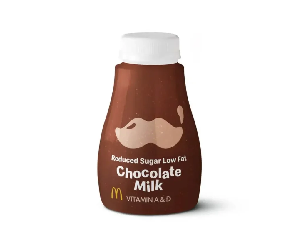 Small jug of reduced sugar chocolate milk.