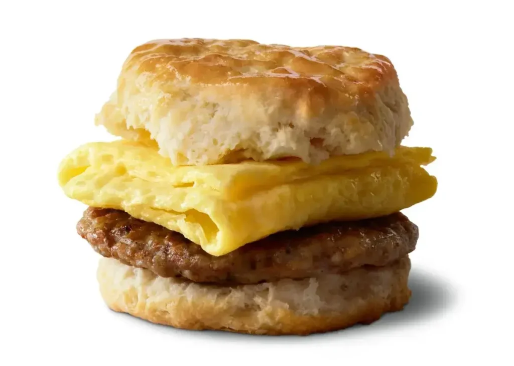 Biscuit with sausage, egg, and cheese.