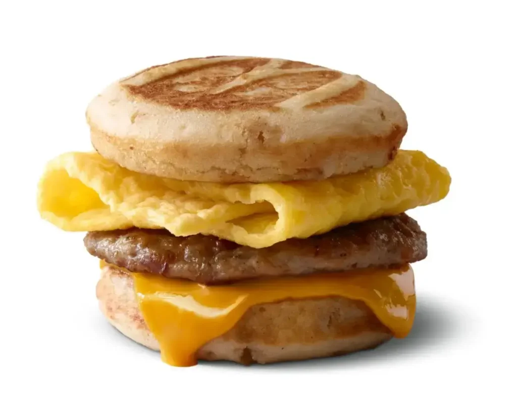 Sausage, egg, and cheese between maple-flavored griddle cakes.