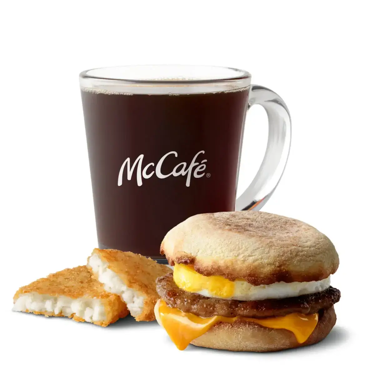 Sausage McMuffin® with Egg, hash browns, and coffee.