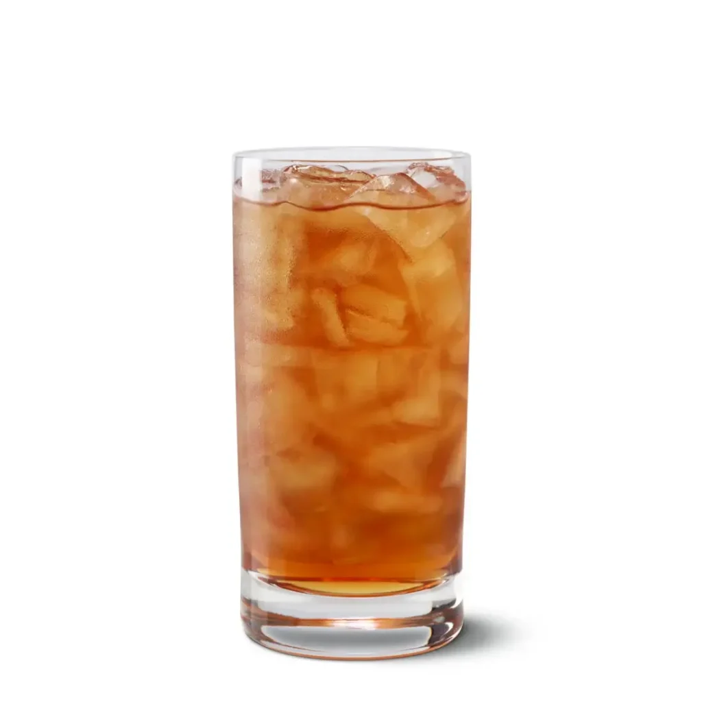 Cold, unsweetened iced tea in a cup.